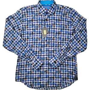 Visconti Black Shirt Men's Medium Multicolor Long Sleeve Button Up Geometric